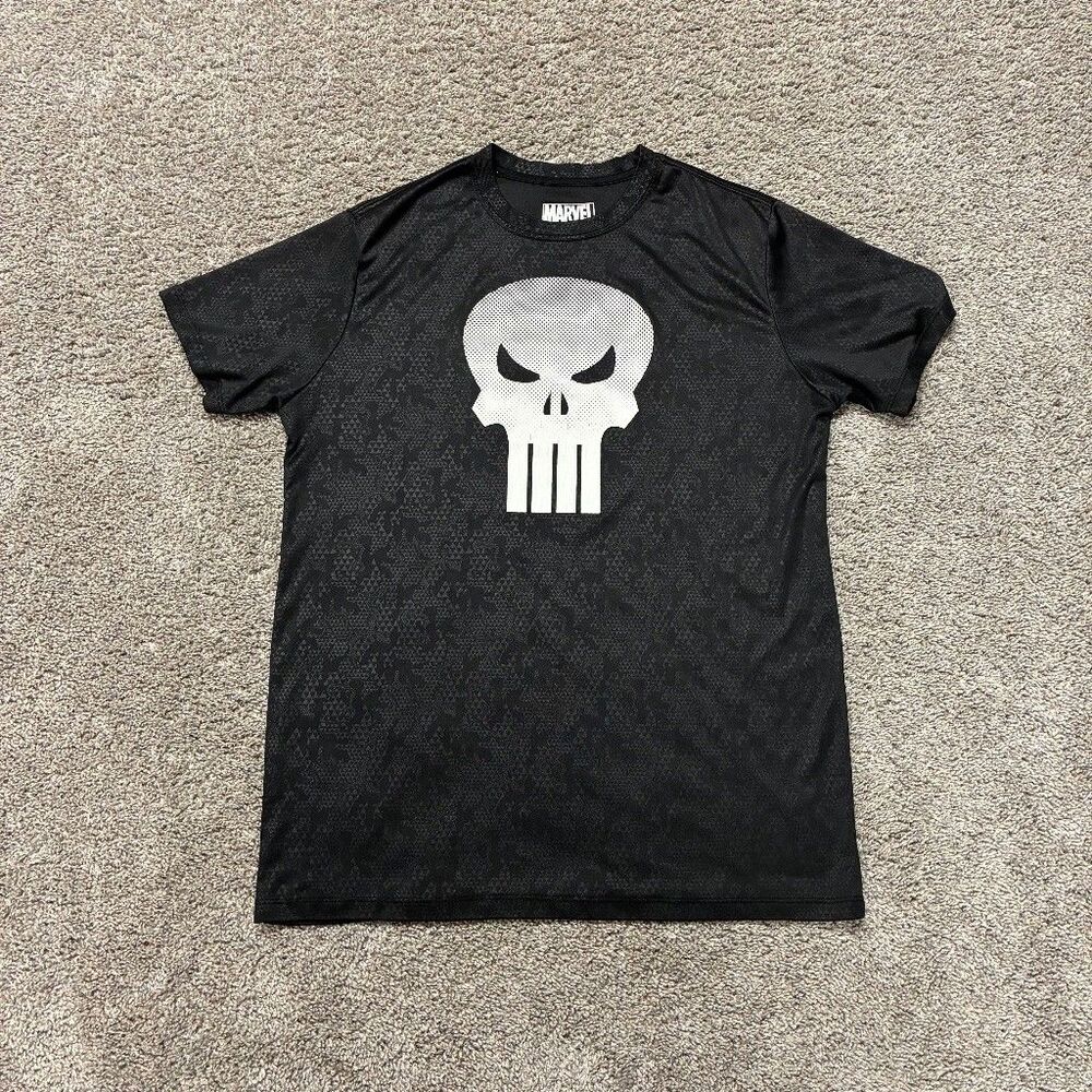 Marvel The Punisher Skull Graphic Tee Large Black Performance Streetwear